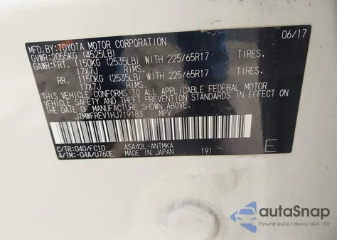 2017 Toyota Rav4 Xle z USA, uszkodzony, nr VIN JTMWFREV1HJ719183